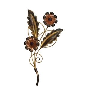 Van Dell Gold Filled Brooch Pin Floral Leaf Flower Rhinestone Brooche VINTAGE